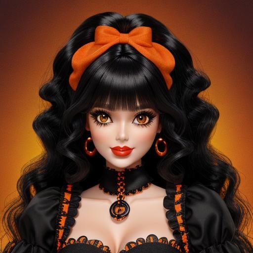 Halloween Barbie Doll in Orange and Black