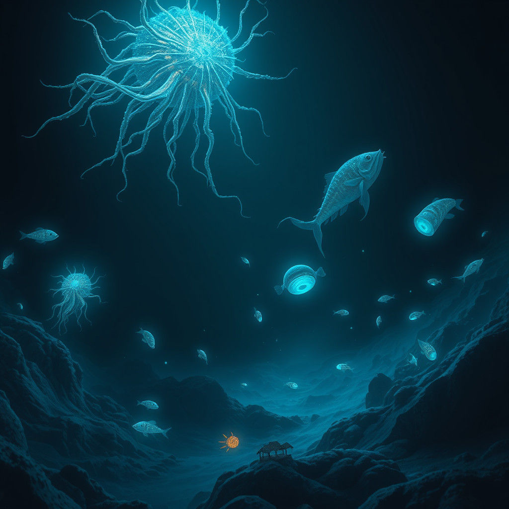 Bioluminescent Deep-Sea Ecosystem Thriving in Abyssal Zone