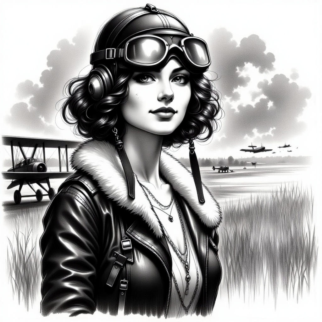 Confident Female Aviator in Vintage Pulp Art Style