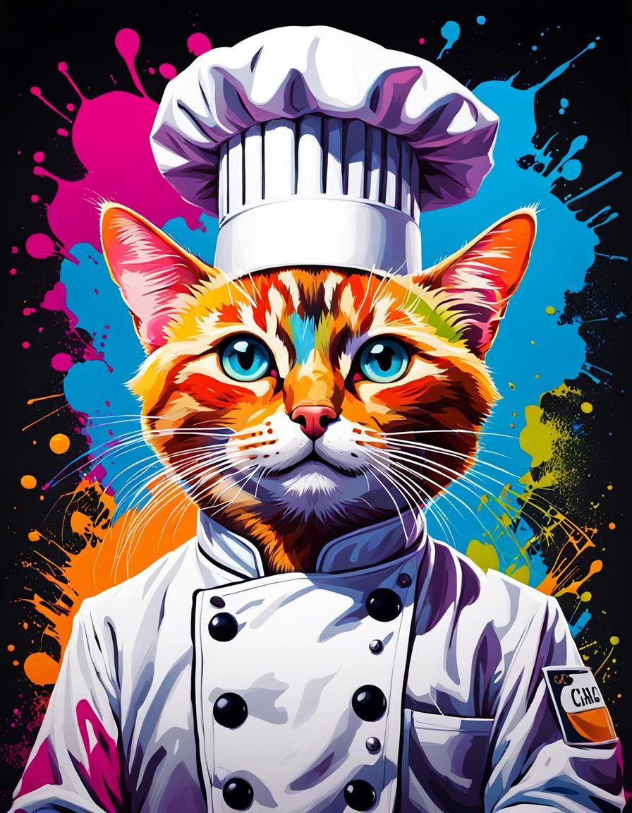 Colorful Cat Chef Portrait in Graffiti Art Style