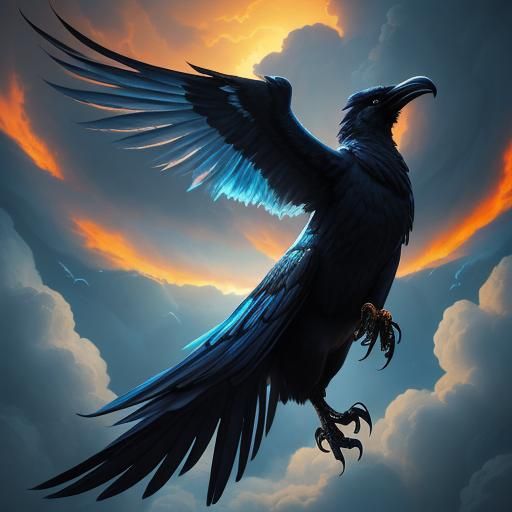 Ethereal Cloud Cat with Raven Wings: Fantasy Art