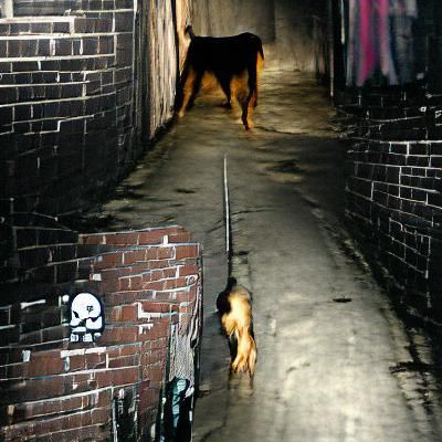 Dog in Dark Alleyway: Ominous Scene