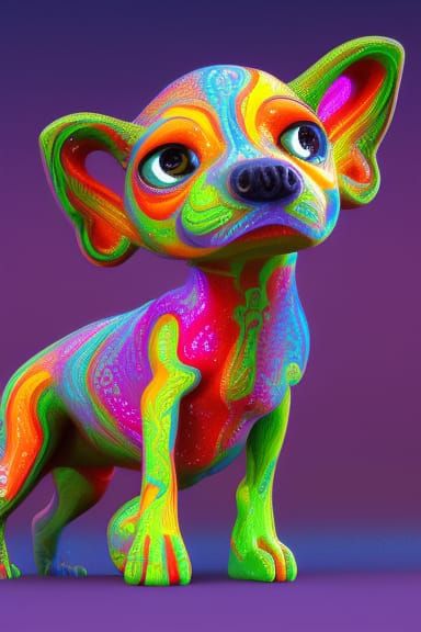 Psychedelic Claymation Dog with Galaxy Background