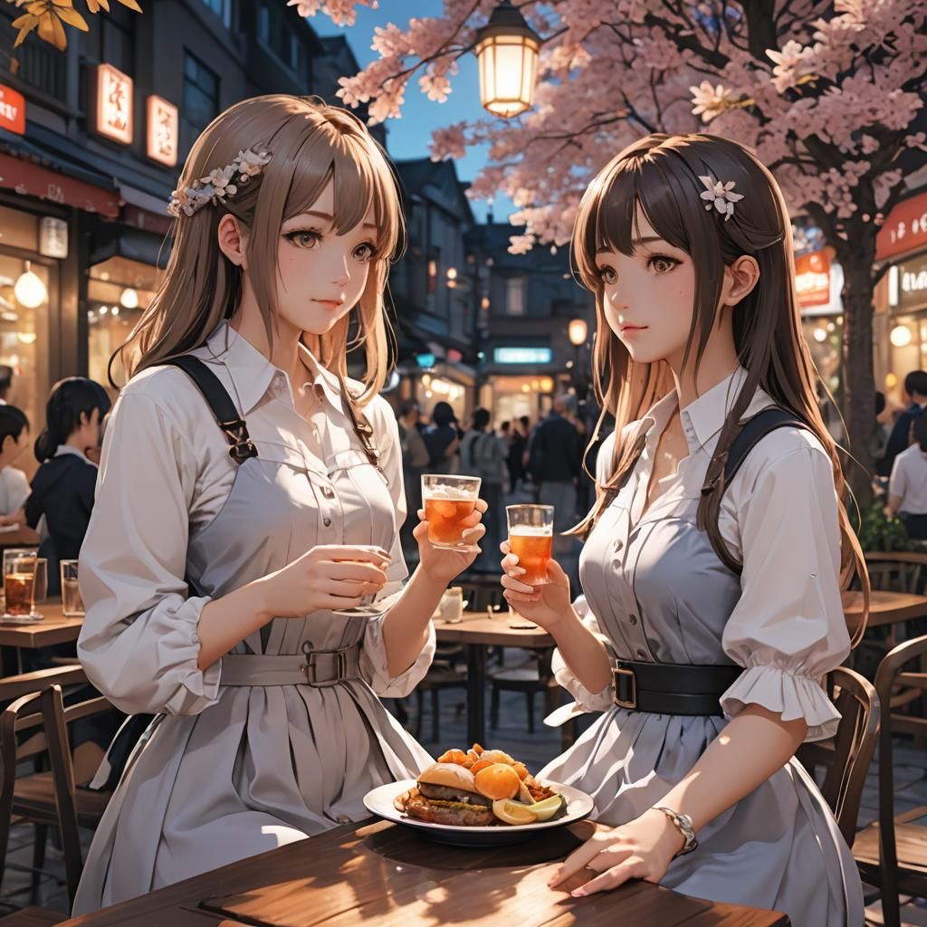 Two Girls on a Date in Anime Style