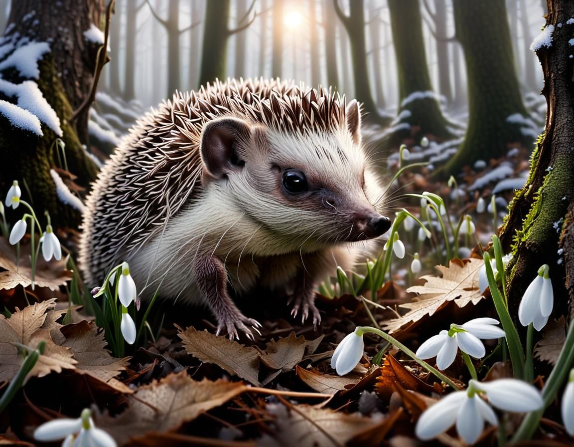 Hedgehog's Spring Awakening in a Magical Forest