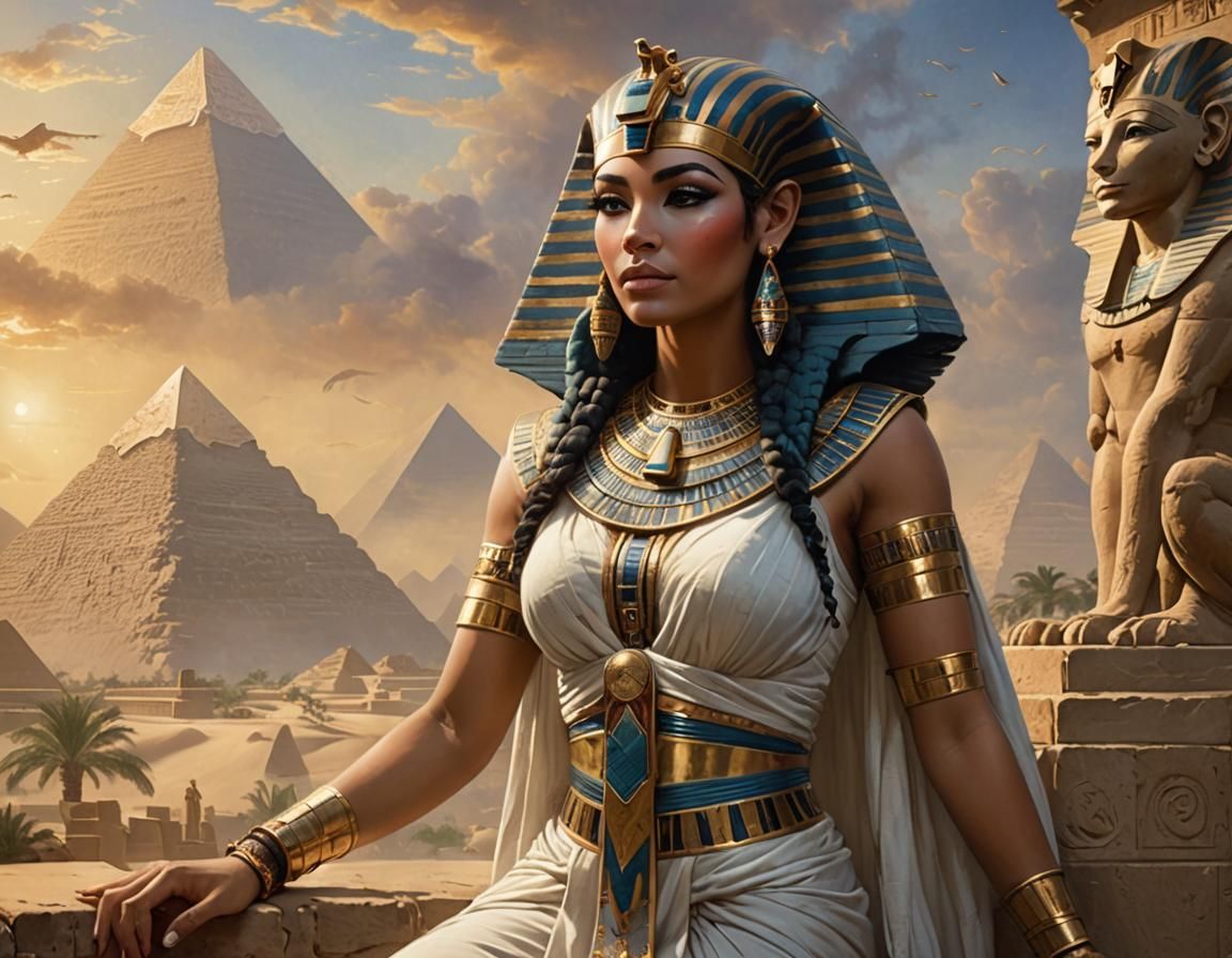 Egyptian Woman with Sphinx in Ethereal Style