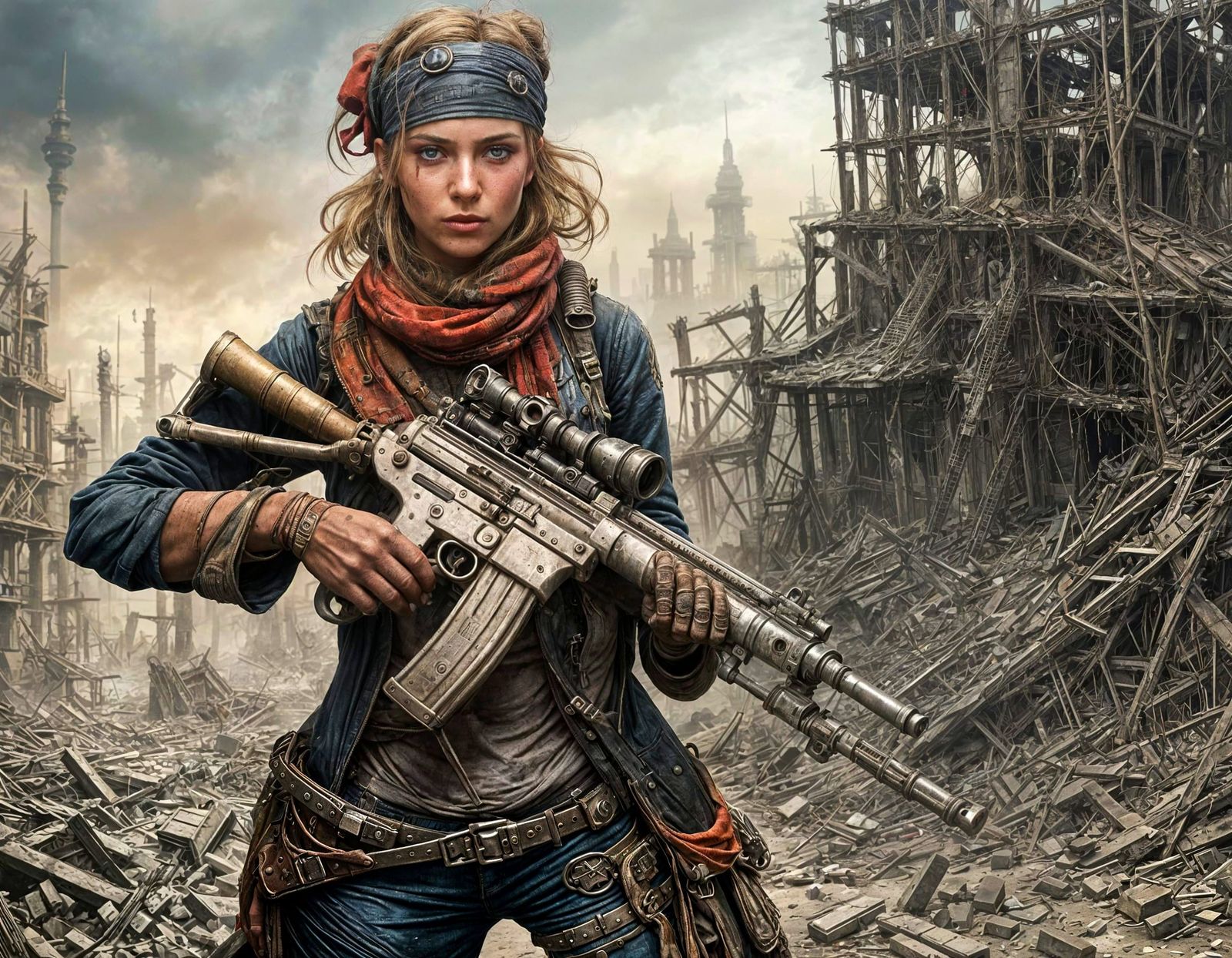 Wasteland Woman Leader in Ruined City