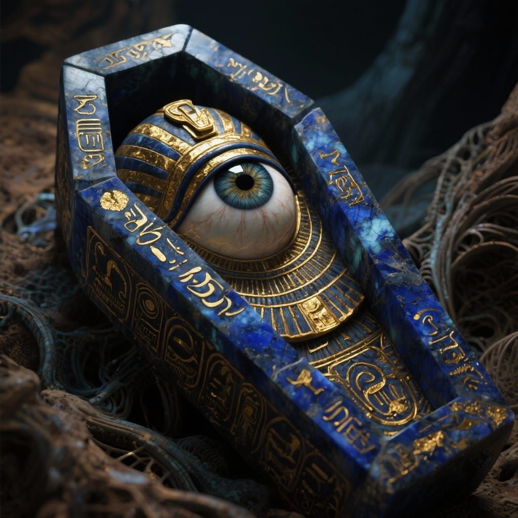 Ancient Egyptian Eyeball in Lapis Lazuli Sarcophagus
