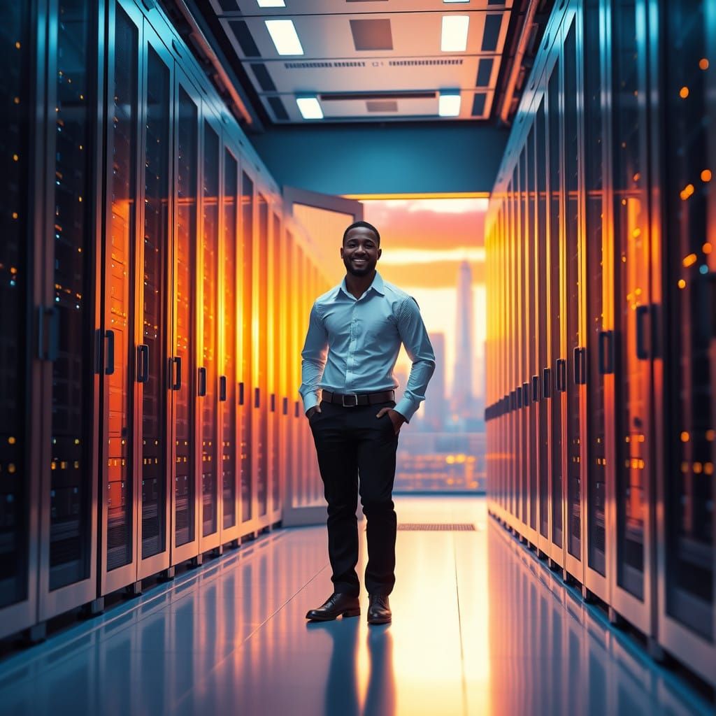 Futuristic Data Center Facility at Dawn, Embodying Inclusivi...