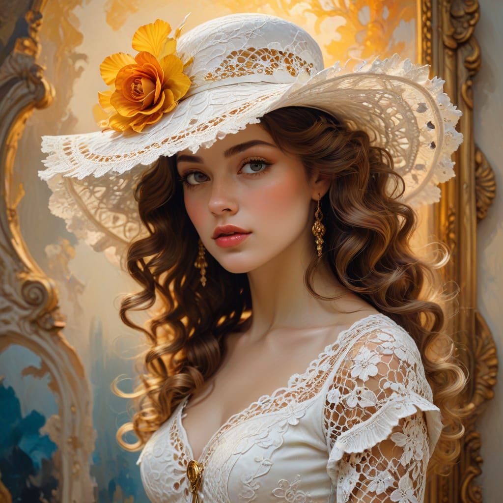 Baroque Oil Painting of Aristocrat in Lace Dress