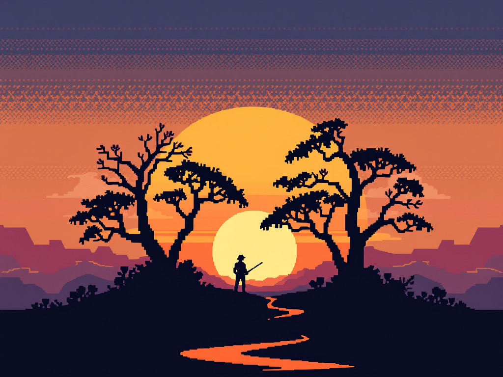 Tatooine Three Sun Sunrise in 16-bit Pixel Art