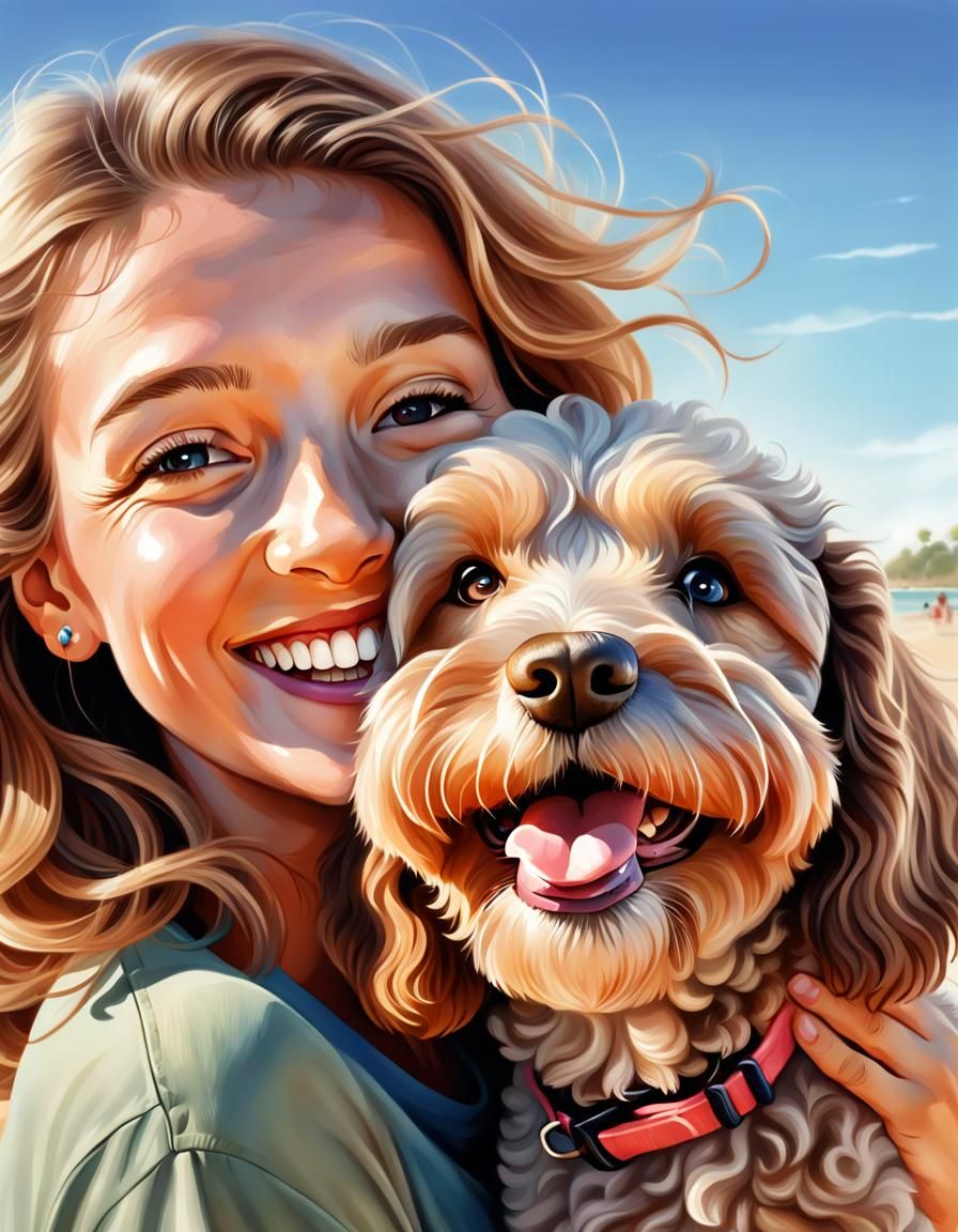 Cartoon Caricature Of A Woman With Her Favorite Dog