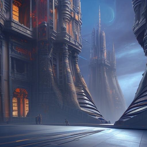 Futuristic Ancient Royal Architecture in Detailed Matte Styl...