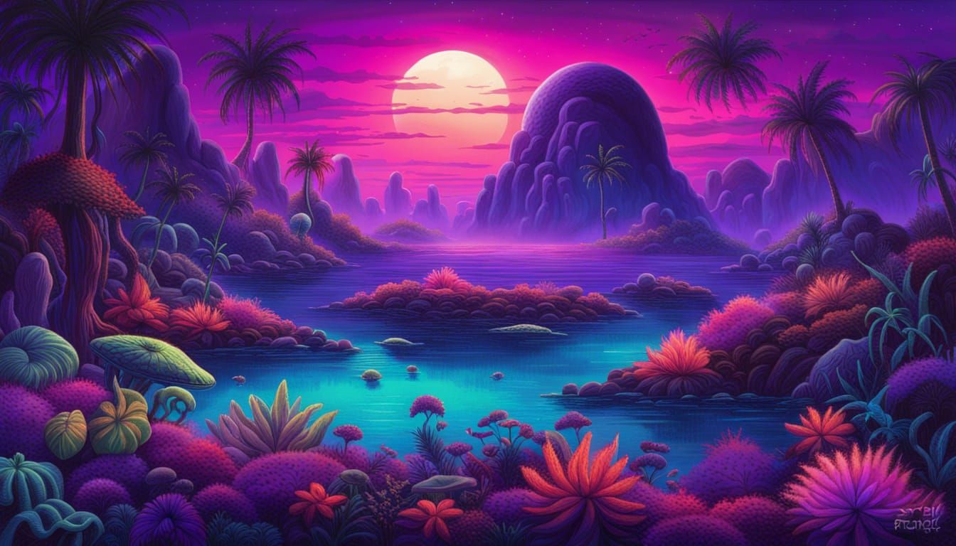 Exotic Alien World with Bioluminescent Life