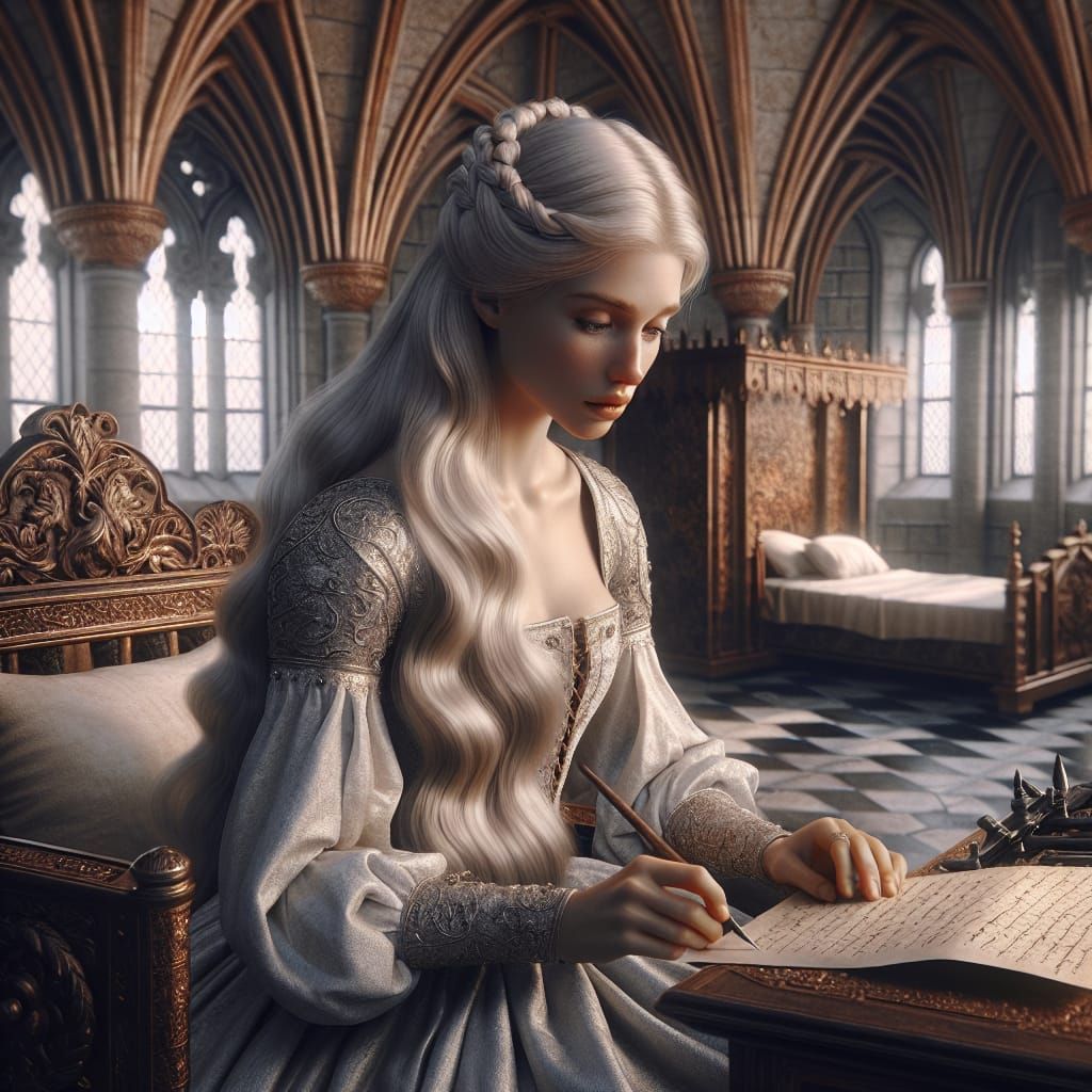Medieval Princess Writing Letter in Tower Room