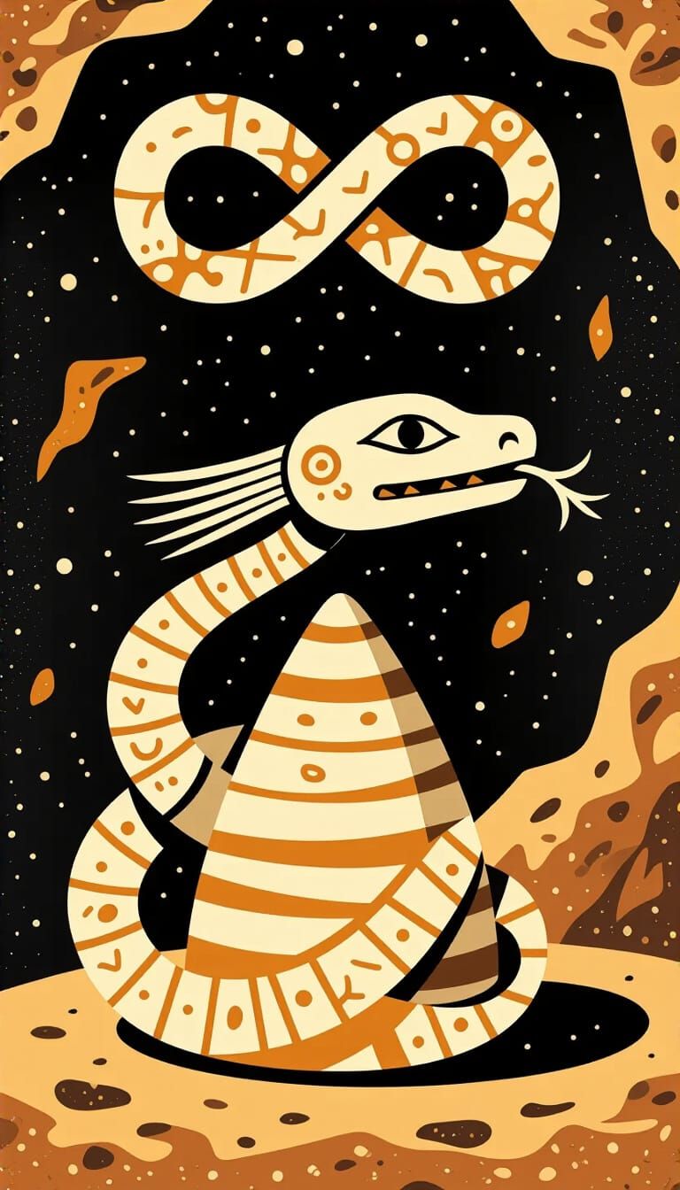 Primitive Cave Art: Serpent Coiled Around Egg Shape