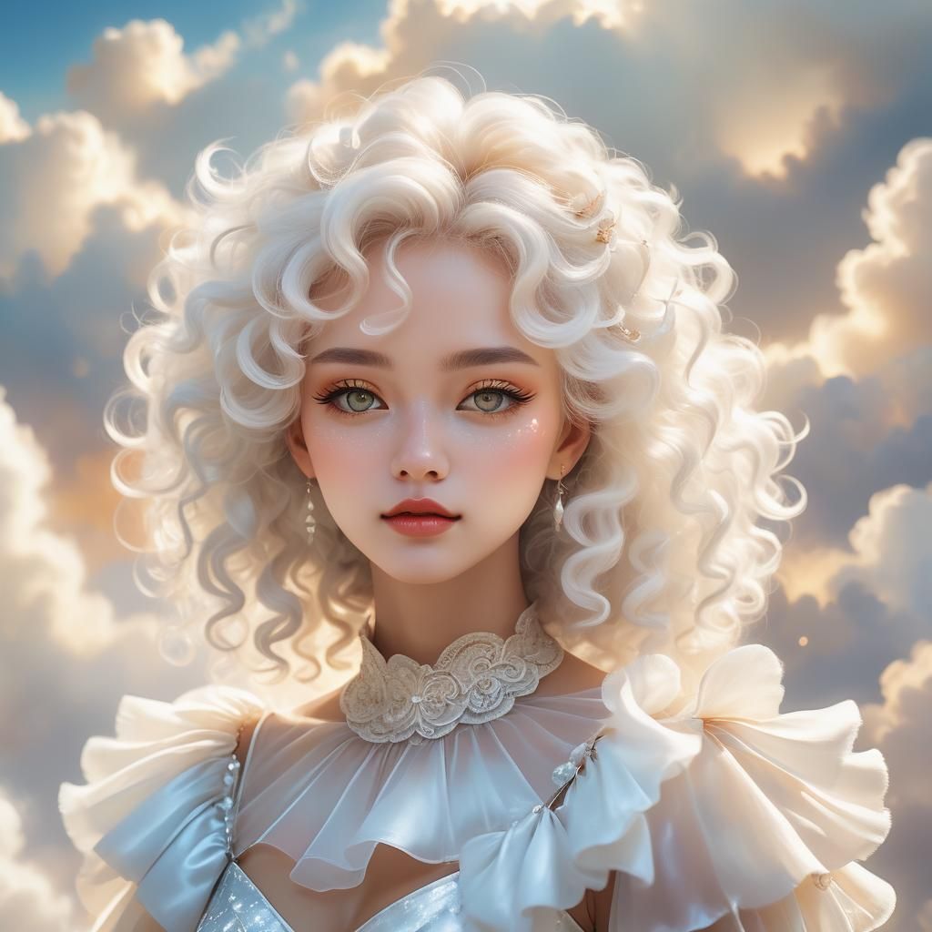 Ethereal Girl with Cloud Hair in Soft Focus Illustration