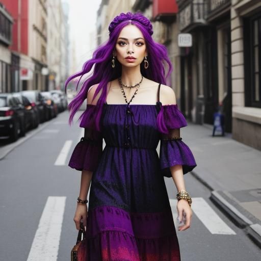 Hippie Girl in Colorful Dress