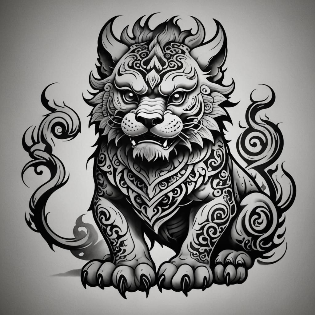 Simple Tribal Foo Dog Tattoo Design