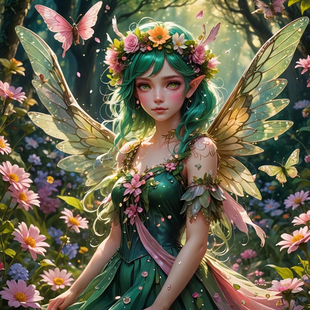 Forest Fairy in Ethereal Garden: Fantasy Art