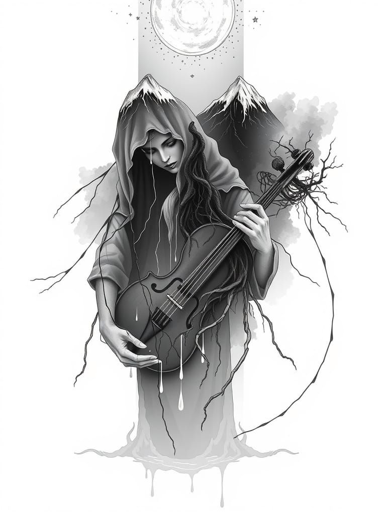 Mystic Mountains and Goddess Tattoo Design