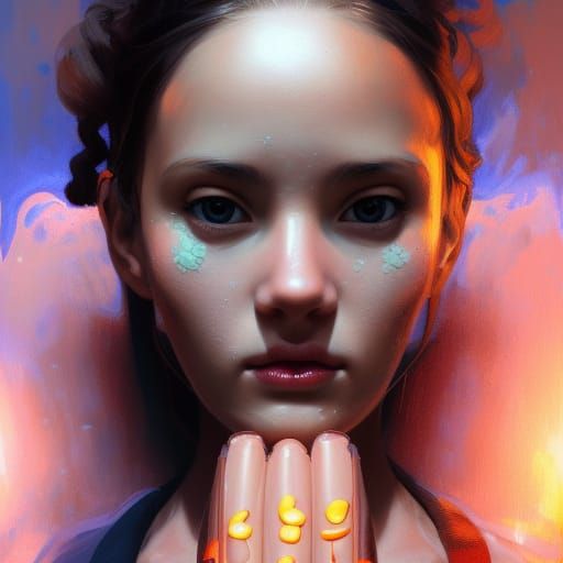 Hotdog Fingers Portrait in Hyperdetailed Digital Art
