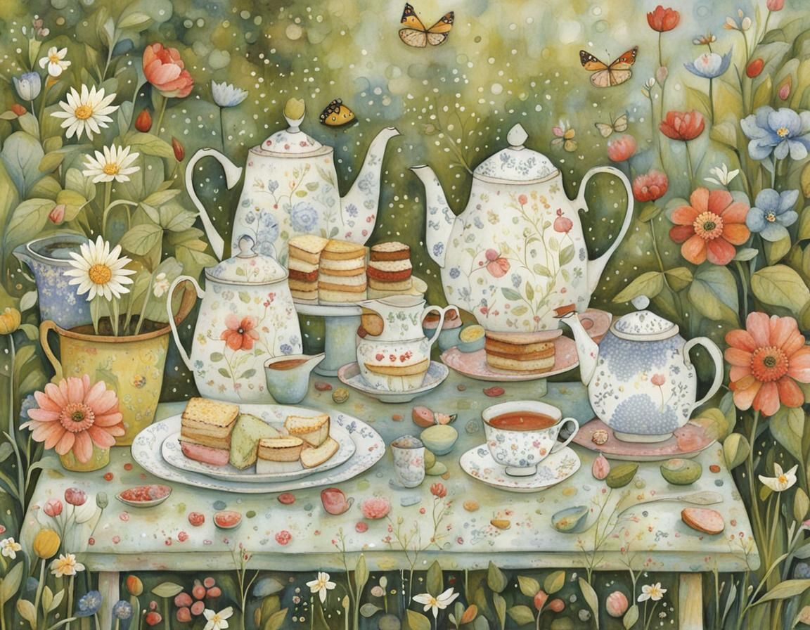 Whimsical Tea Party in a Garden Setting