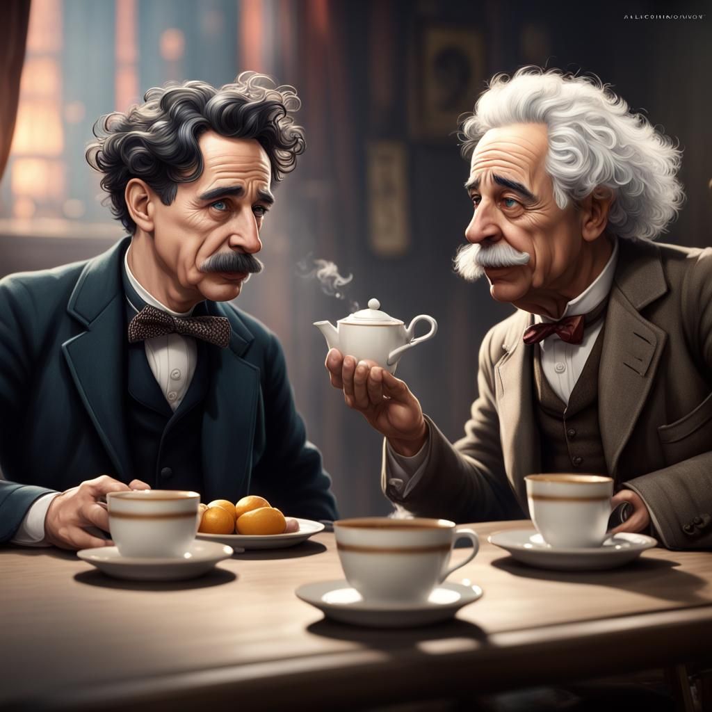 Chaplin and Einstein Have Tea, Detailed Portrait