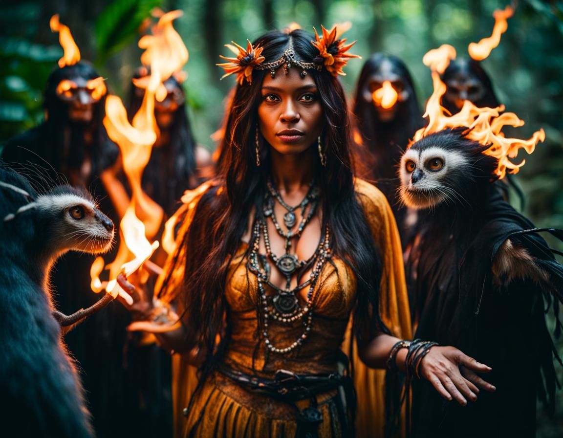 Magical Sorceress Portrait in Colombian Jungle With Dancing ...