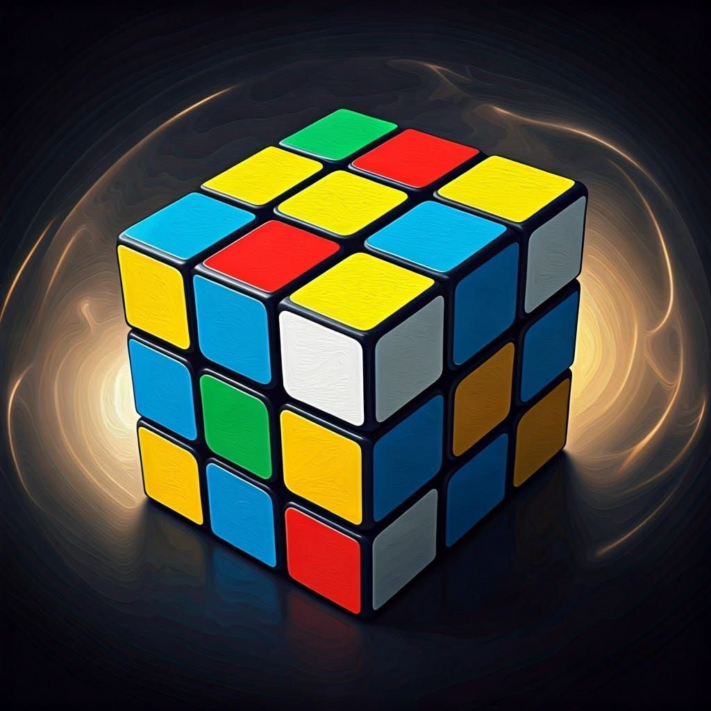 Vibrant Oil Painting of a Perfect Rubik's Cube in Ethereal L...