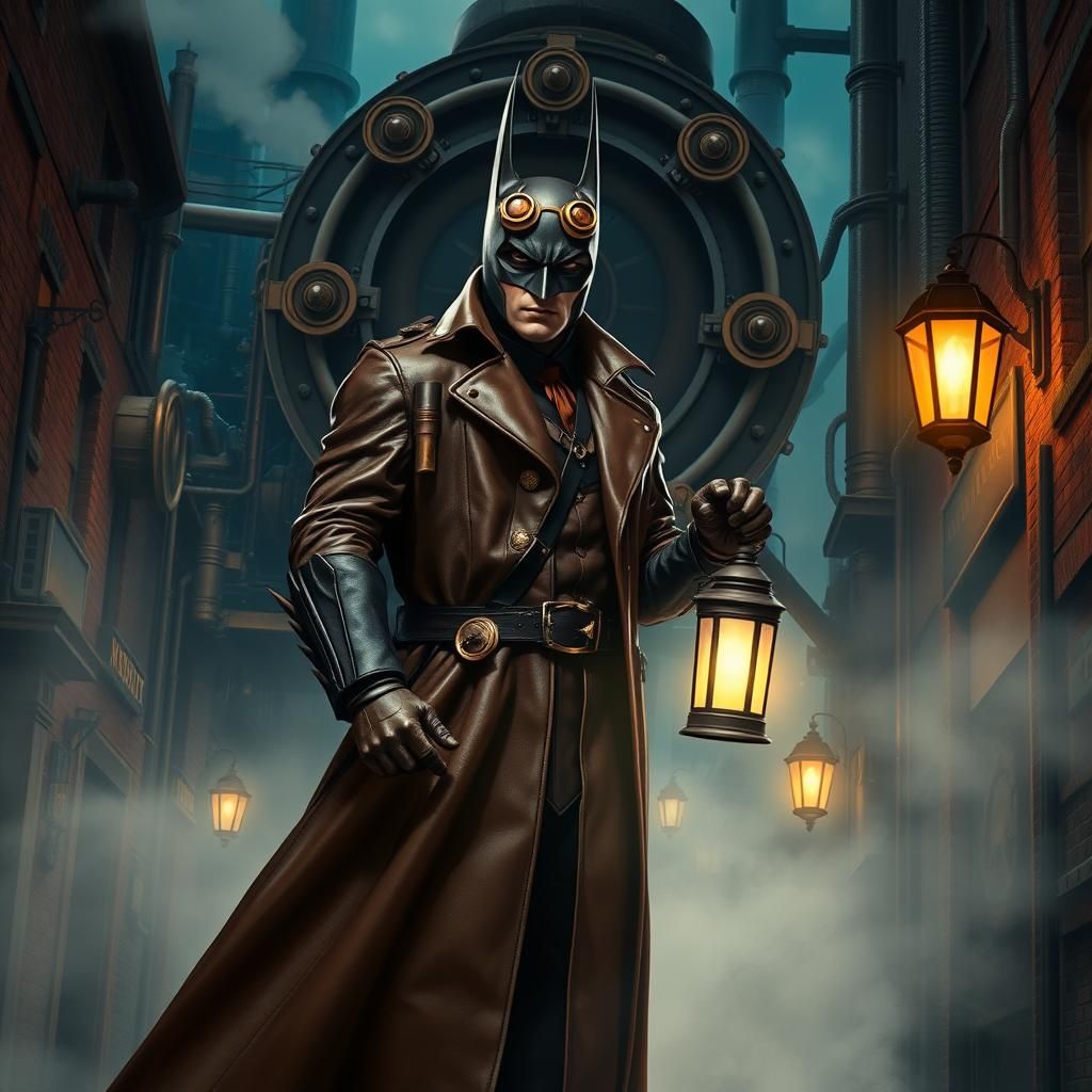 Steampunk Batman in Industrial Gotham City