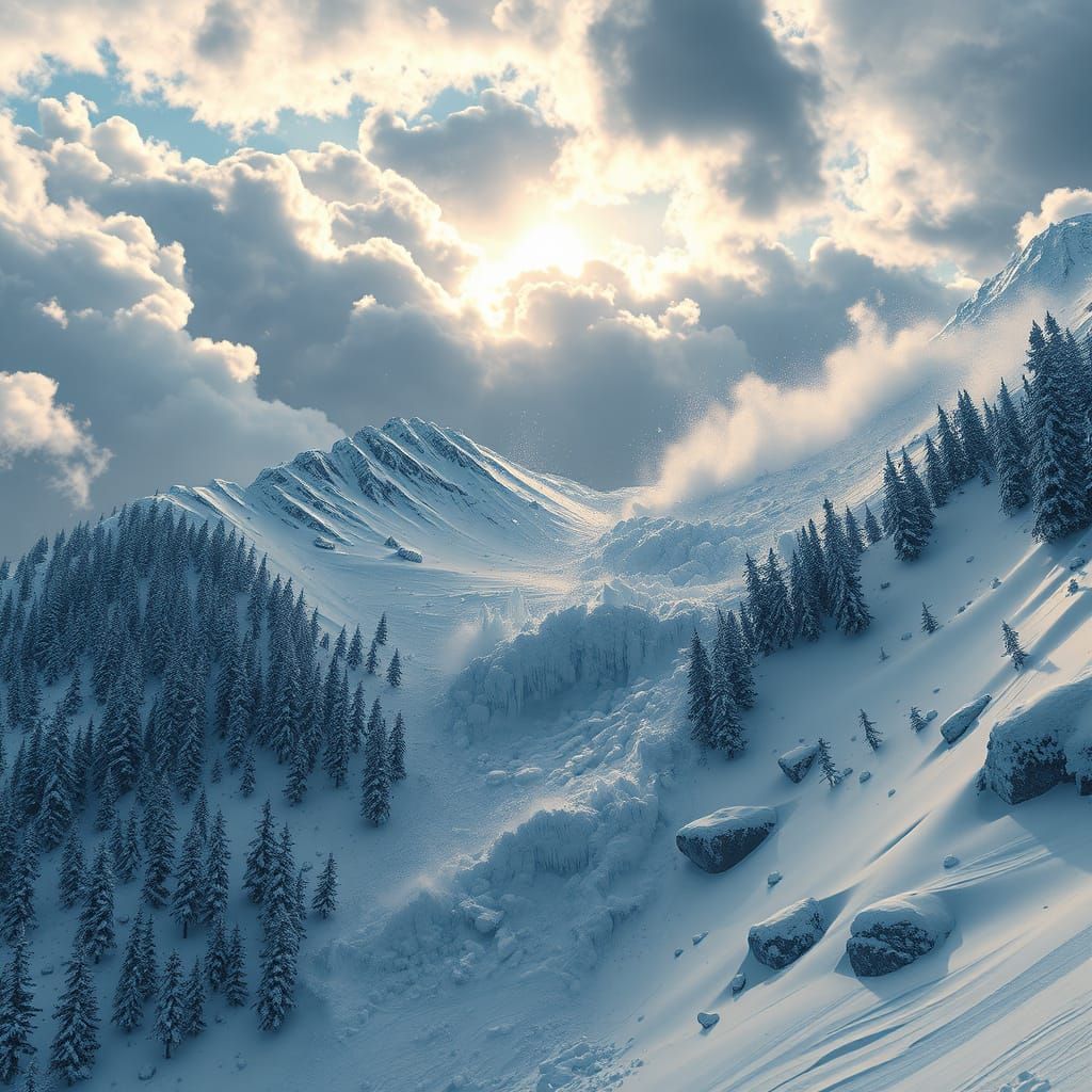 Avalanche in Futuristic Landscape
