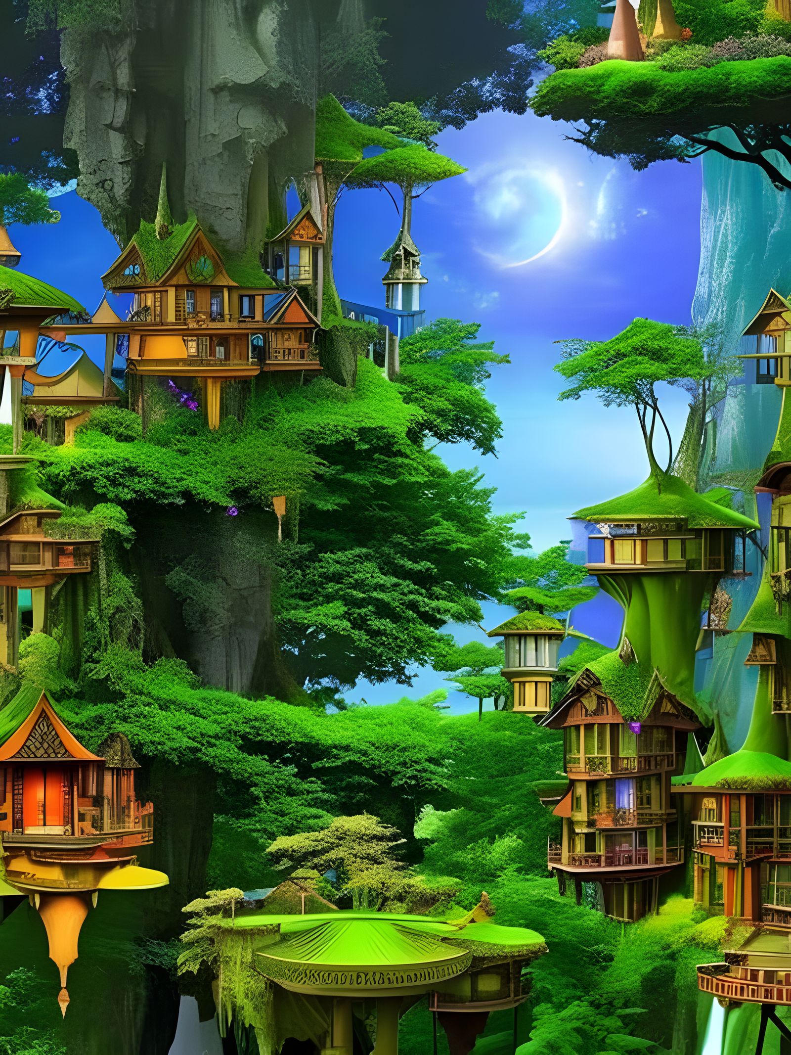 Fantasy Elven Treehouse City Collage