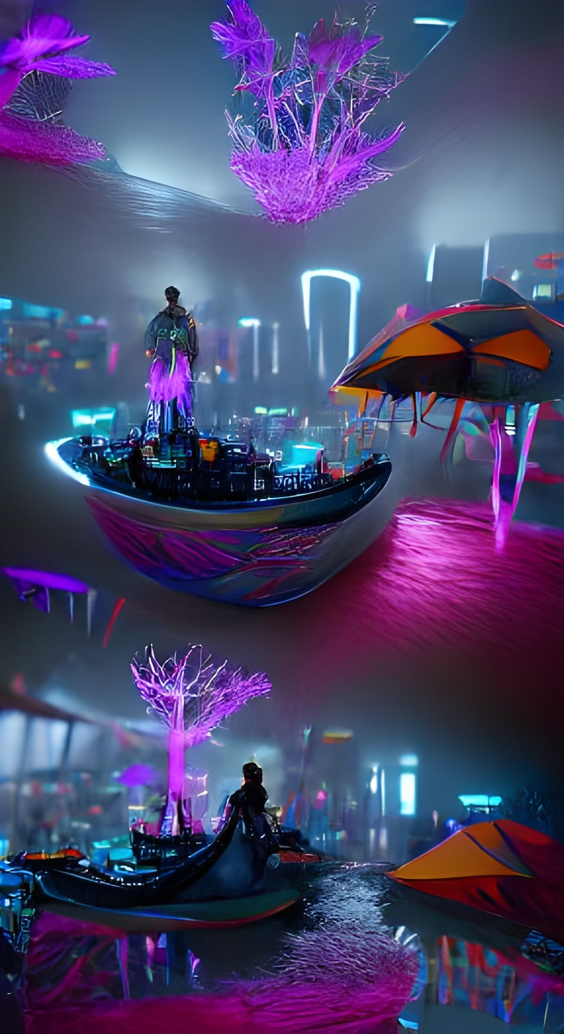 Cyberpunk Floating Island Wonderland in Neon Astral Style