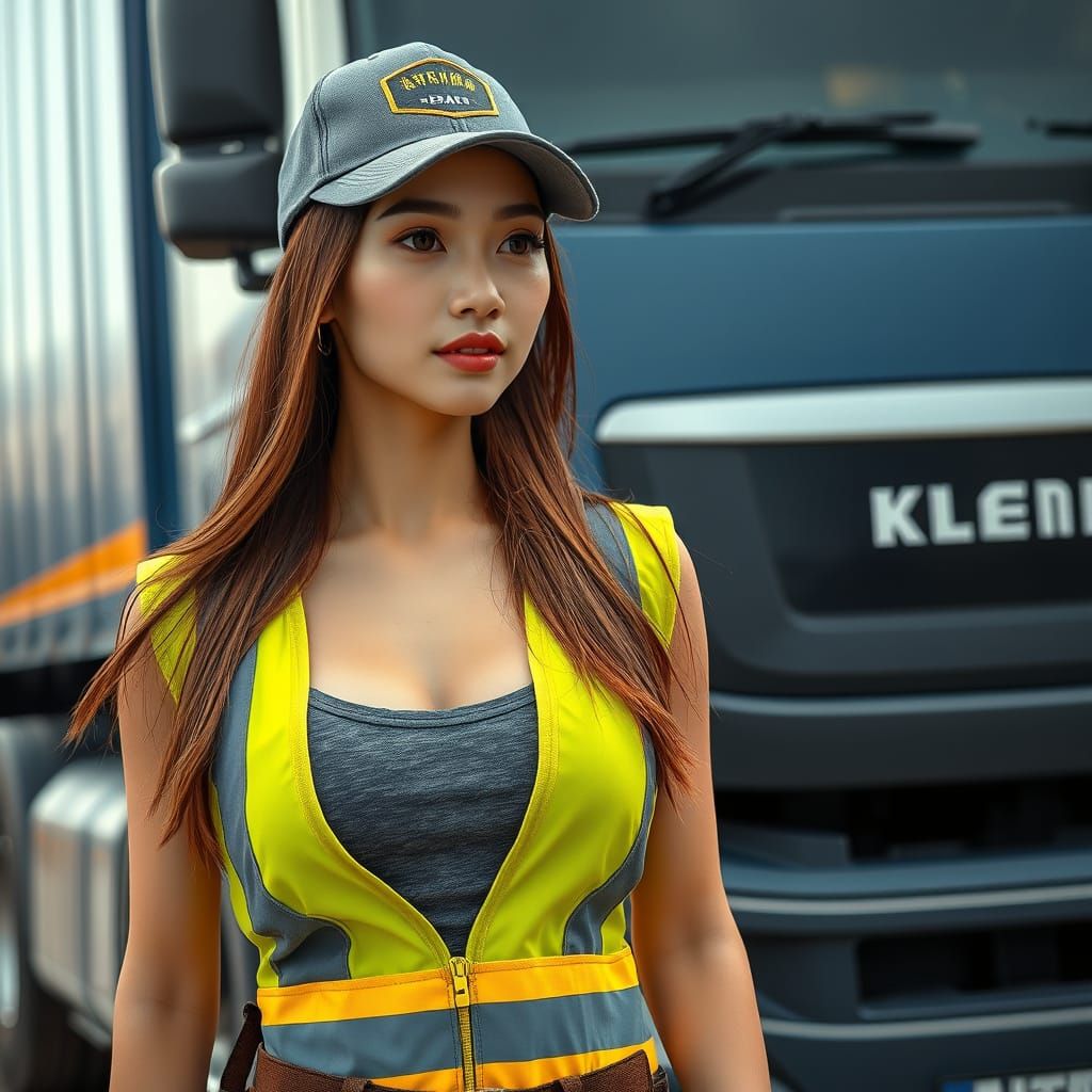 Chinese Woman Truck Driver in Realistic Style