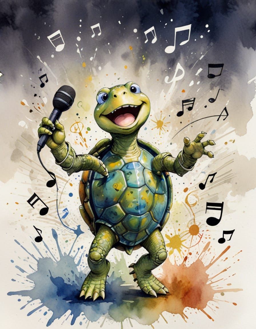 Singing Turtle Ink Splatter Art