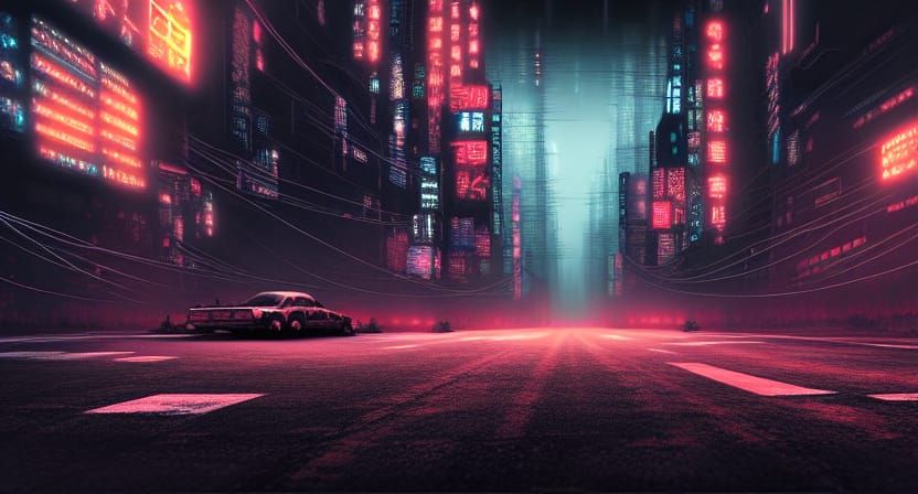 Cyberpunk Horror: Ultra-Realistic Road in Detailed Painting
