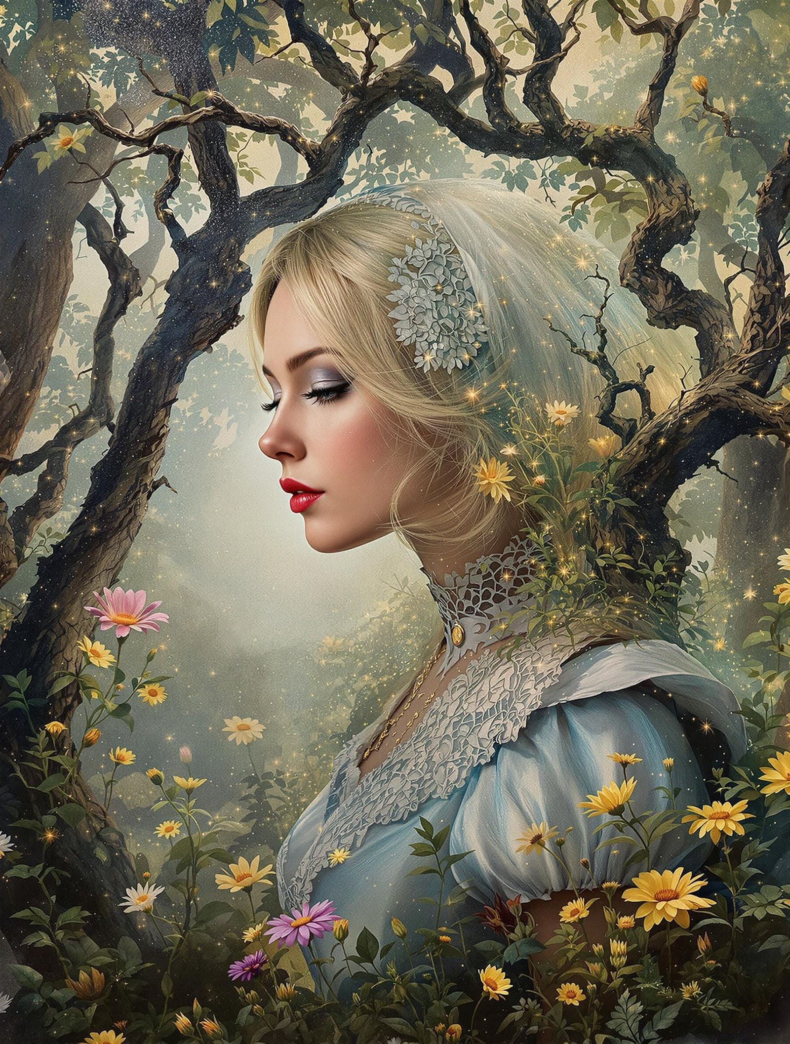 Alice in Wonderland: Dreamlike Double Exposure in Impasto