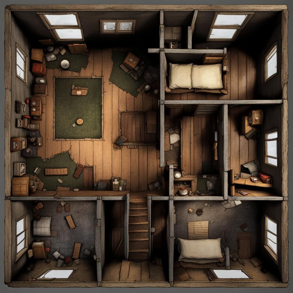 Top View Battle Map of a Squalid Shack