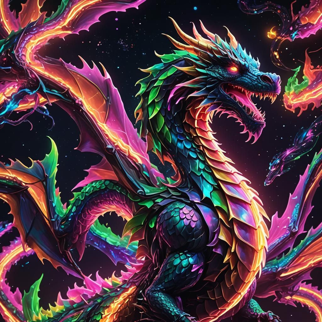Fluorescent Light Dragon in Neon Fantasy Art