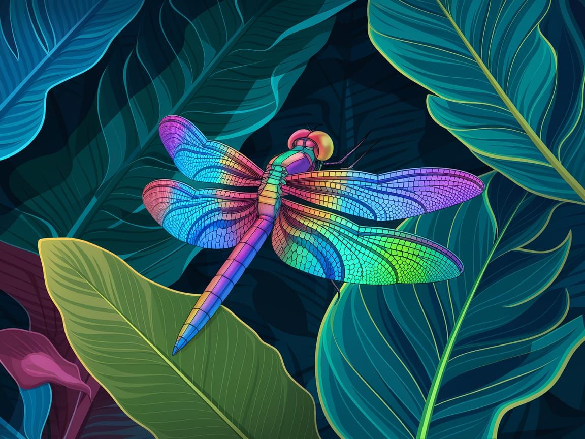 Digital Dragonfly in Tropical Jungle