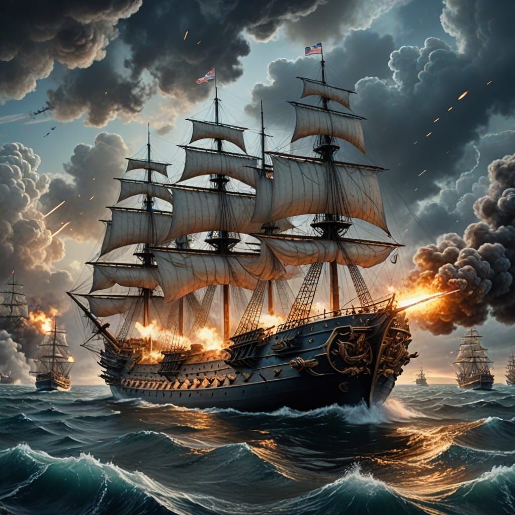 Naval Battle Between British and French Warships