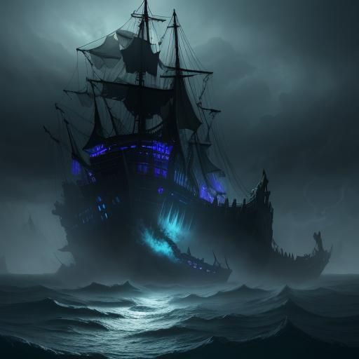 Ghostly Shipwreck Sea Monster in Stormy Waters