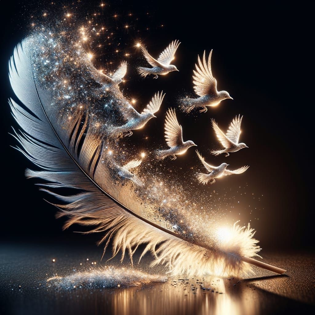 Feather Transforms into Sparkling Birds in Whimsical Motion ...