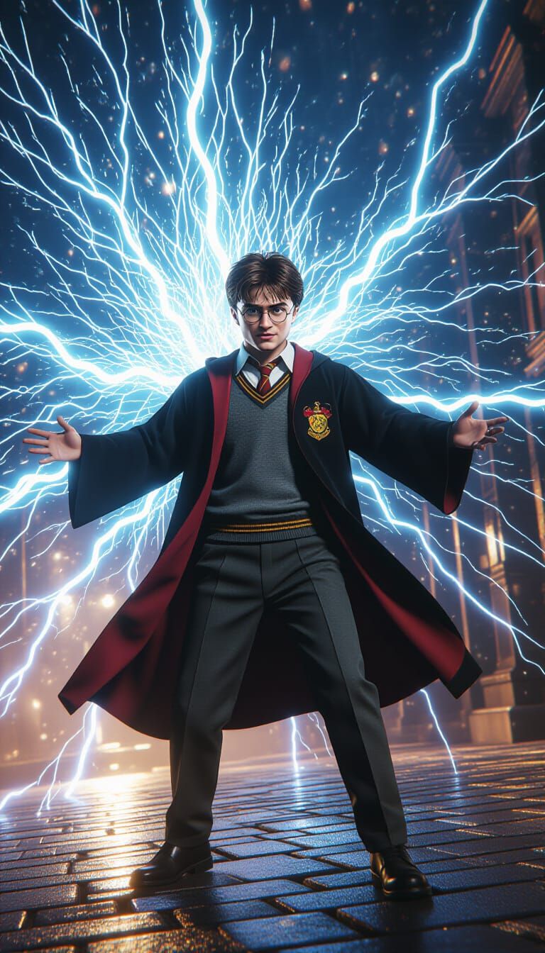 Harry Potter in Electrical Burst, Cinematic 3D Render