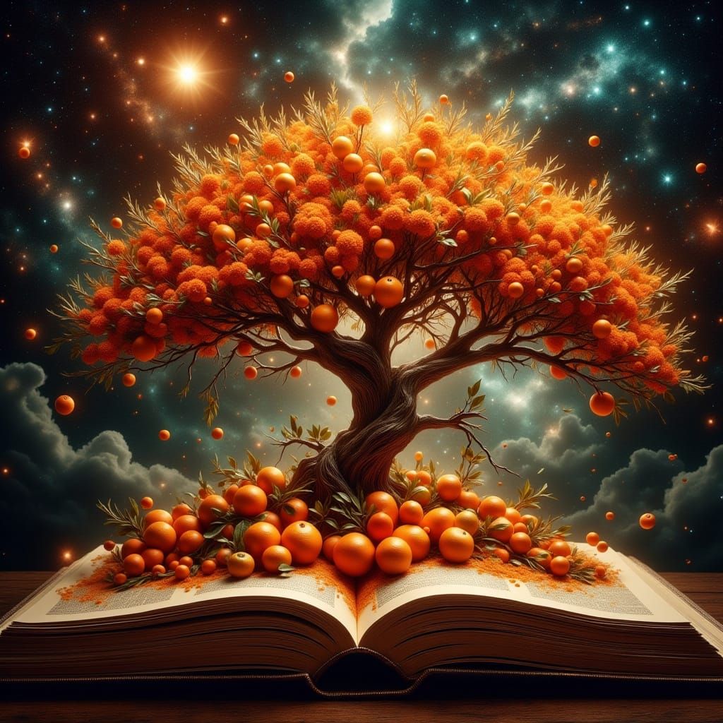 Orange Blossom Trees Springing From Book, Astral Illustratio...