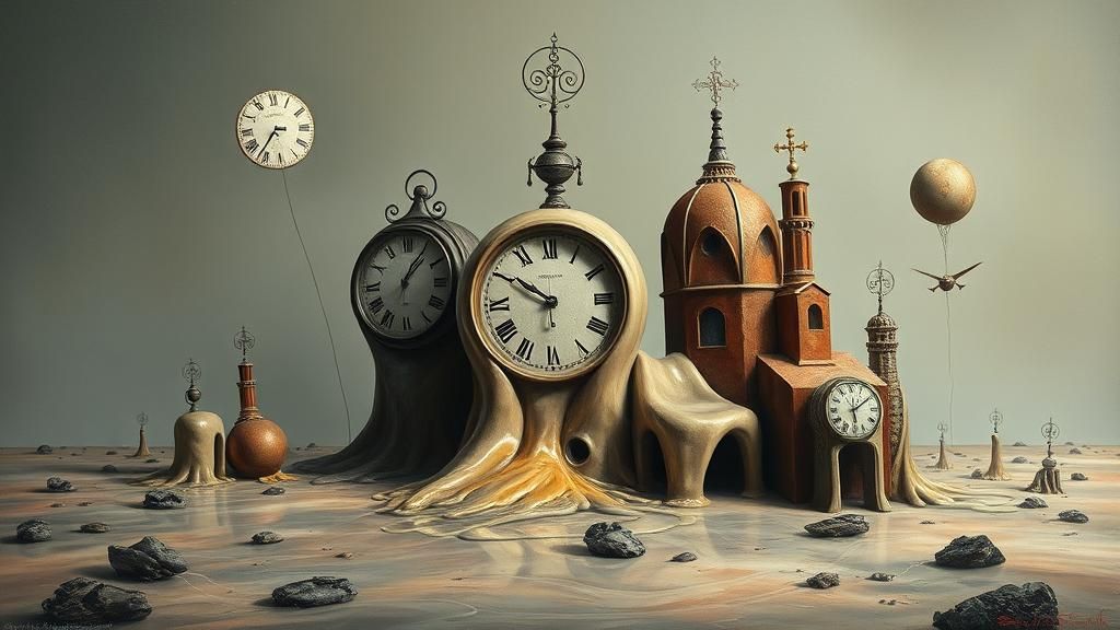 Surreal Melting Objects in Dreamlike Landscape