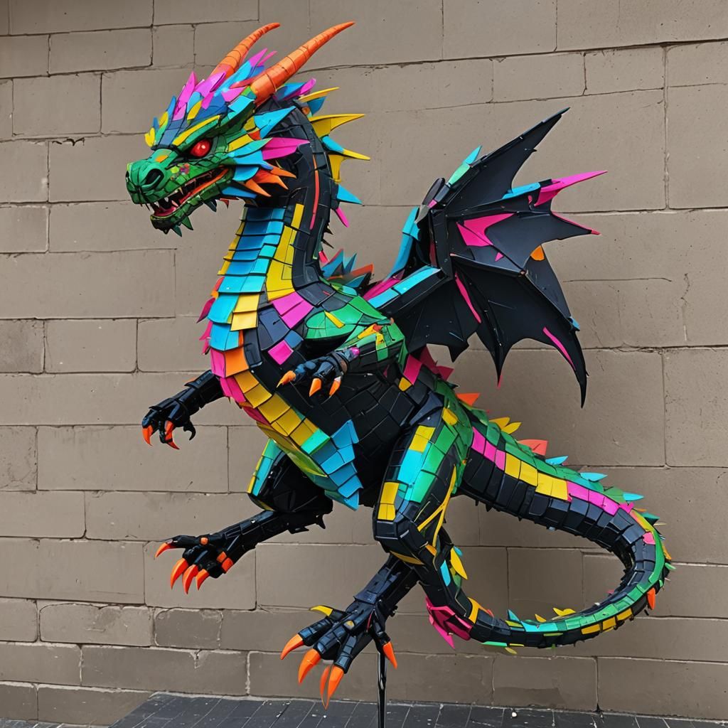 Vibrant Dragon Piñata in Cyberpunk Style
