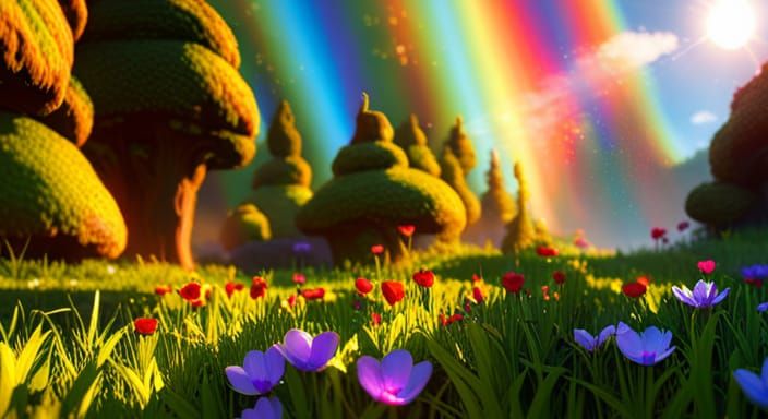 Rainbow Meadow: Hyperdetailed Digital Art