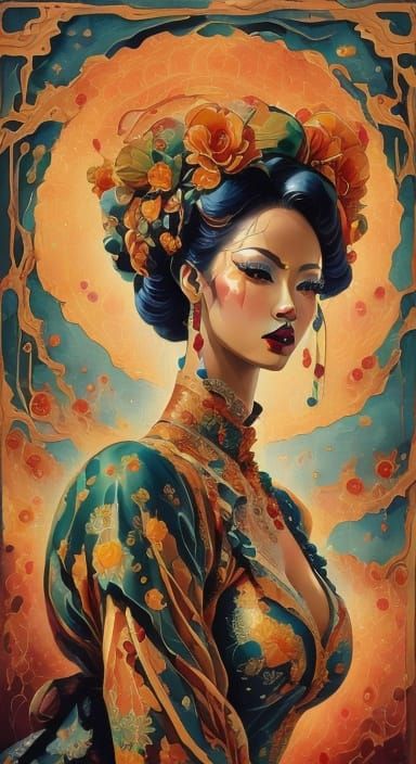 African Chinese Woman in a Serene Garden